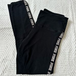 PINK Victoria's Secret Black Leggings with Side Logo Tape Size L